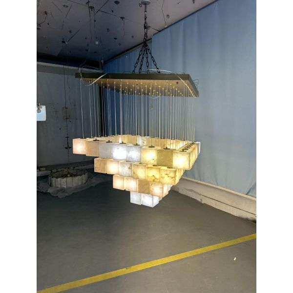 Modern Natural Marble Chandelier Luxury Natural Spanish Villa Living Room Lamp Post Restaurant Alabaster Pendant Lamp