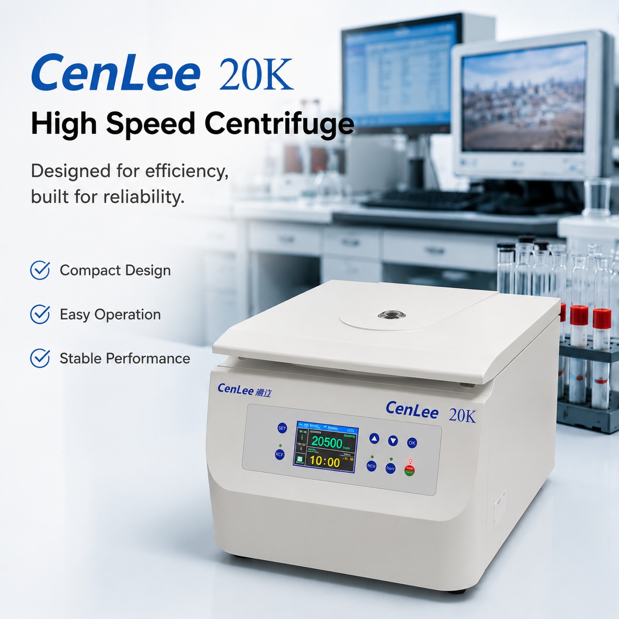 Cenlee20K Benchtop High Speed Centrifuge Machine 20000rpm Fixed Angle Rotor LED LCD Display Lab Equipment