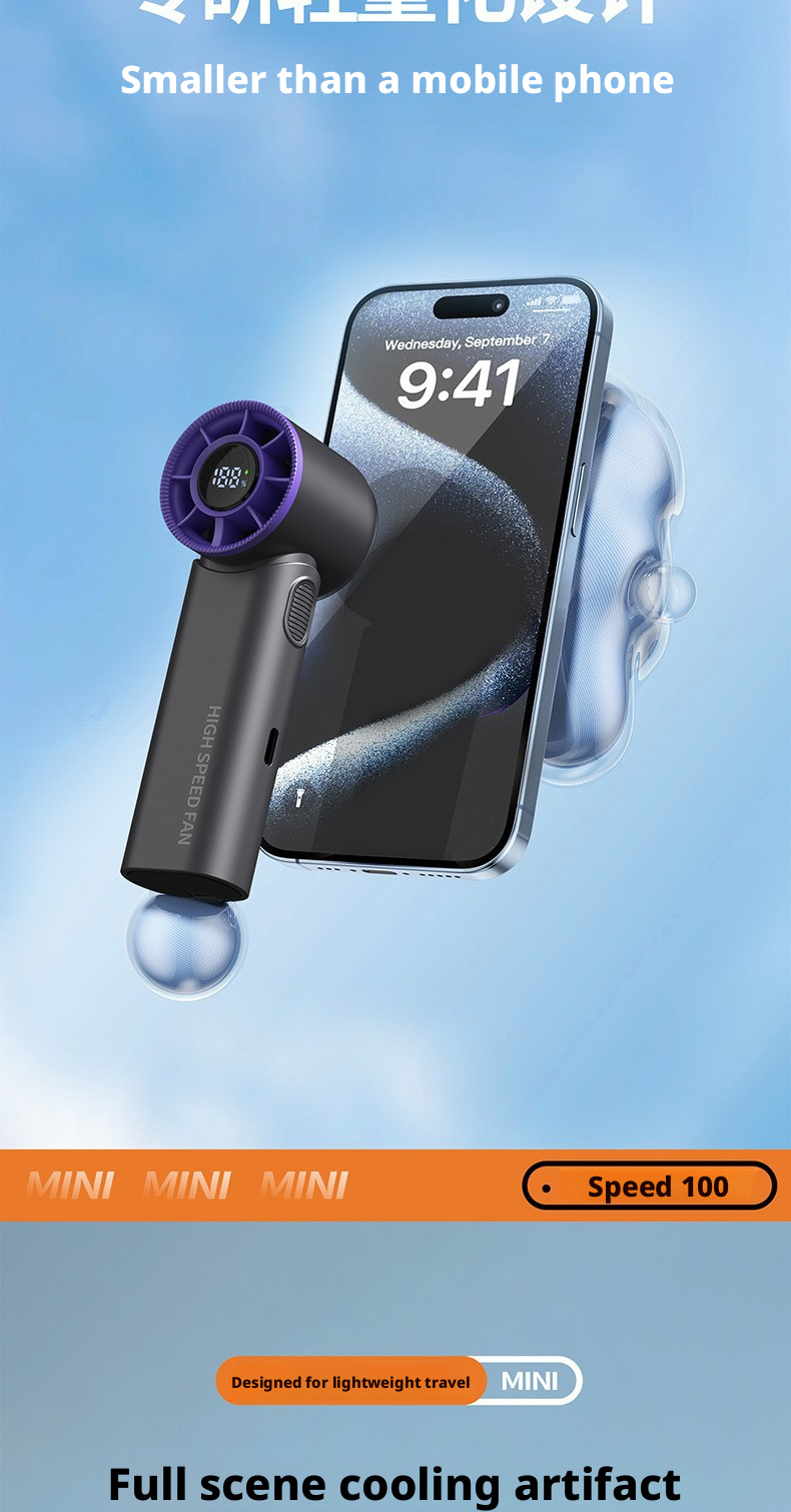 Customized 2000mAh Battery Mini Portable Fan With Brushless Motor For Personal Cooling