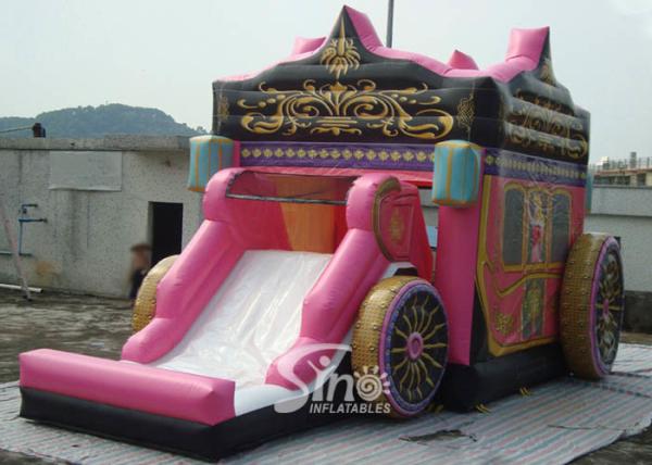 Princess Carriage Inflatable Bouncy Castles With Lead Free PVC Tarpaulin Material