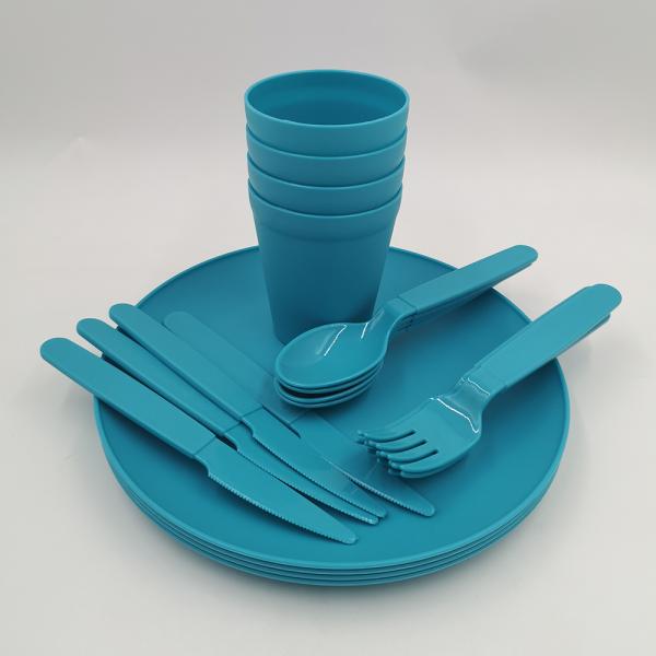 4 Person Portable Pigmented Outdoor Tableware Set Includes Knife Fork Spoon Plate