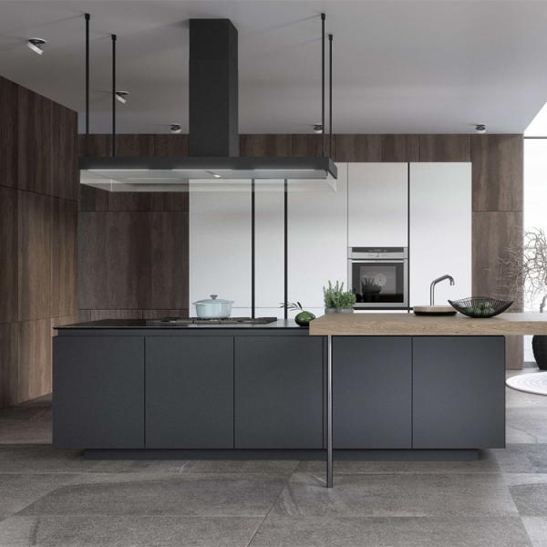 Estilo antigo dos armários de cozinha do revestimento da laca de Grey Stone E0E1 da madeira maciça