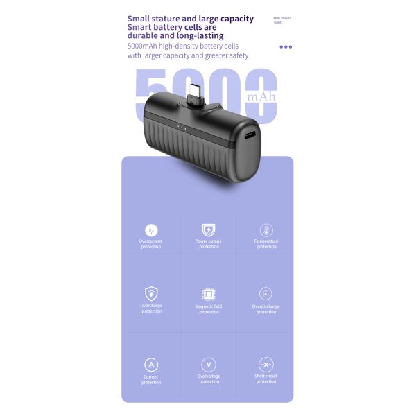 Mini Type C Portable Power Bank Quick Charging 5000mah Power Bank Customized