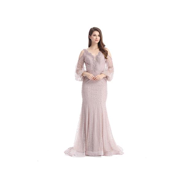 Lace Fabric High End Arabic Evening Dresses / Cap Sleeve Party Ball Gowns