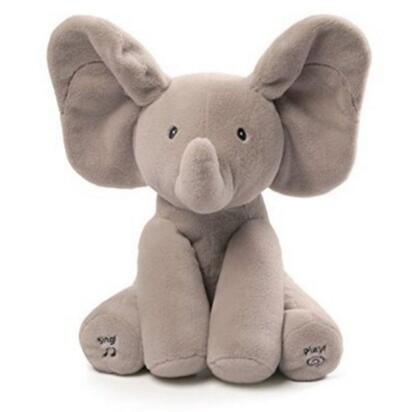 Grey Peek A Boo Music Plush Toys , Electronic Stuffed Elephant Toy