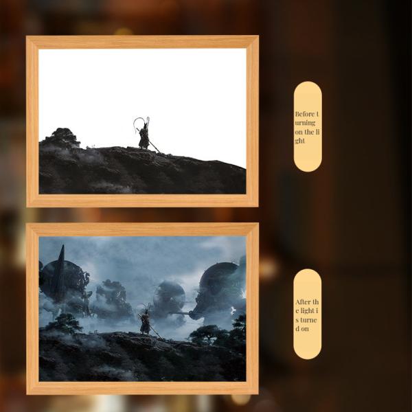 White Light Wood Frame Black Myth Monkey King Journey West Light Painting for Bedroom