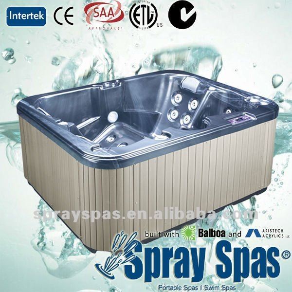Acrylic Square 3 seats + 2 lounges Outdoor Bathtubs with 1-speed, 3HP Jet Pump