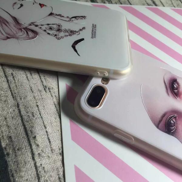PC+TPU Silk Skin 3D Relief Painting Elegant Lady Face Pattern Cell Phone Case Back Cover For iPhone 7 6s Plus