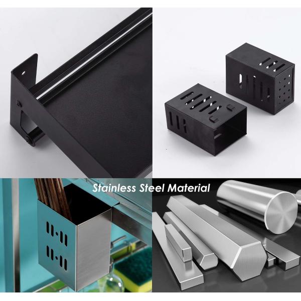 5 Hooks Wall Mounted Kitchen Shelf Space Saving Matte Black Color