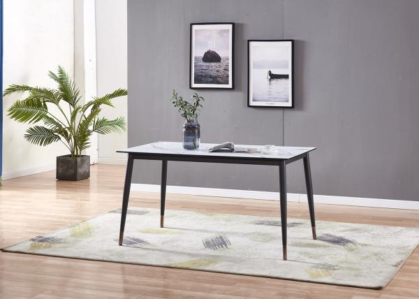 Marble Material 90cm 50kgs Black Metal Leg Dining Table