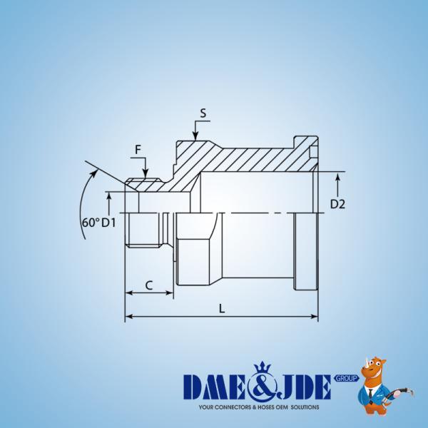 DABPM1364 Straight Connector BSPP Male 60° Flange SAE Code 62