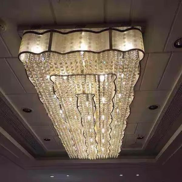 Gold Pendant Lights Clear Crystal Rectangular Chandelier Saloon Living Dining Room Indoor Lighting Pendant Big Ceiling Hotels