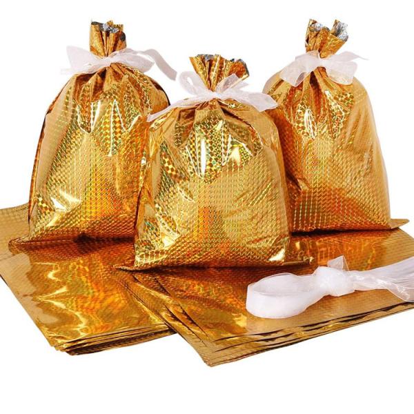 Christmas Holiday Party Favor Plastic Foil Drawstring Gift Treat Bags Candy Goodies
