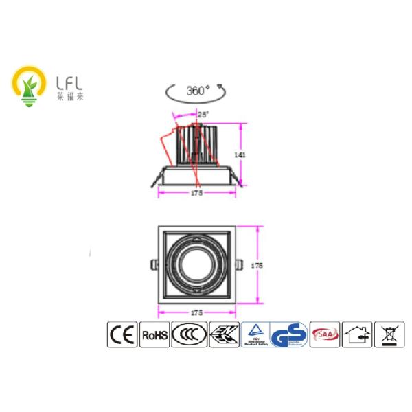30W Dimmable Commercial Square LED Downlights ,Grey Grill Square Recessed Downlight