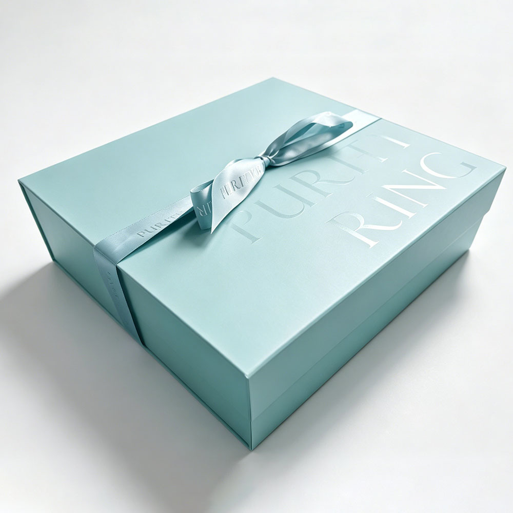 Ribbon Closure Custom Collapsible Rigid Boxes For Premium Gift Packaging