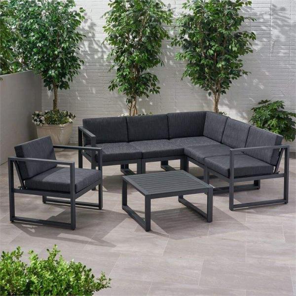 Black Rattan Couch Outdoor Restaurant L Shaped Outdoor Lounge