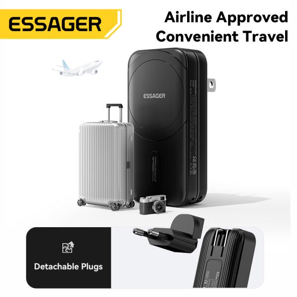 ESSAGER Chargeur Rapide 65W Type C GaN PD PPS avec Power Bank Sans Fil 5000mAh et Câble USB C 20W