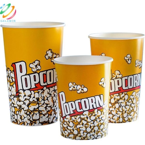 Eco Friendly Disposable Food Packaging Round Popcorn Paper Cups Bucket 24oz