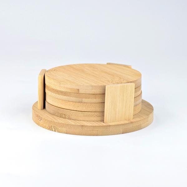 Eco Friendly Wood Sublimation Blanks Round Coasters With Holder Thick 0.8cm