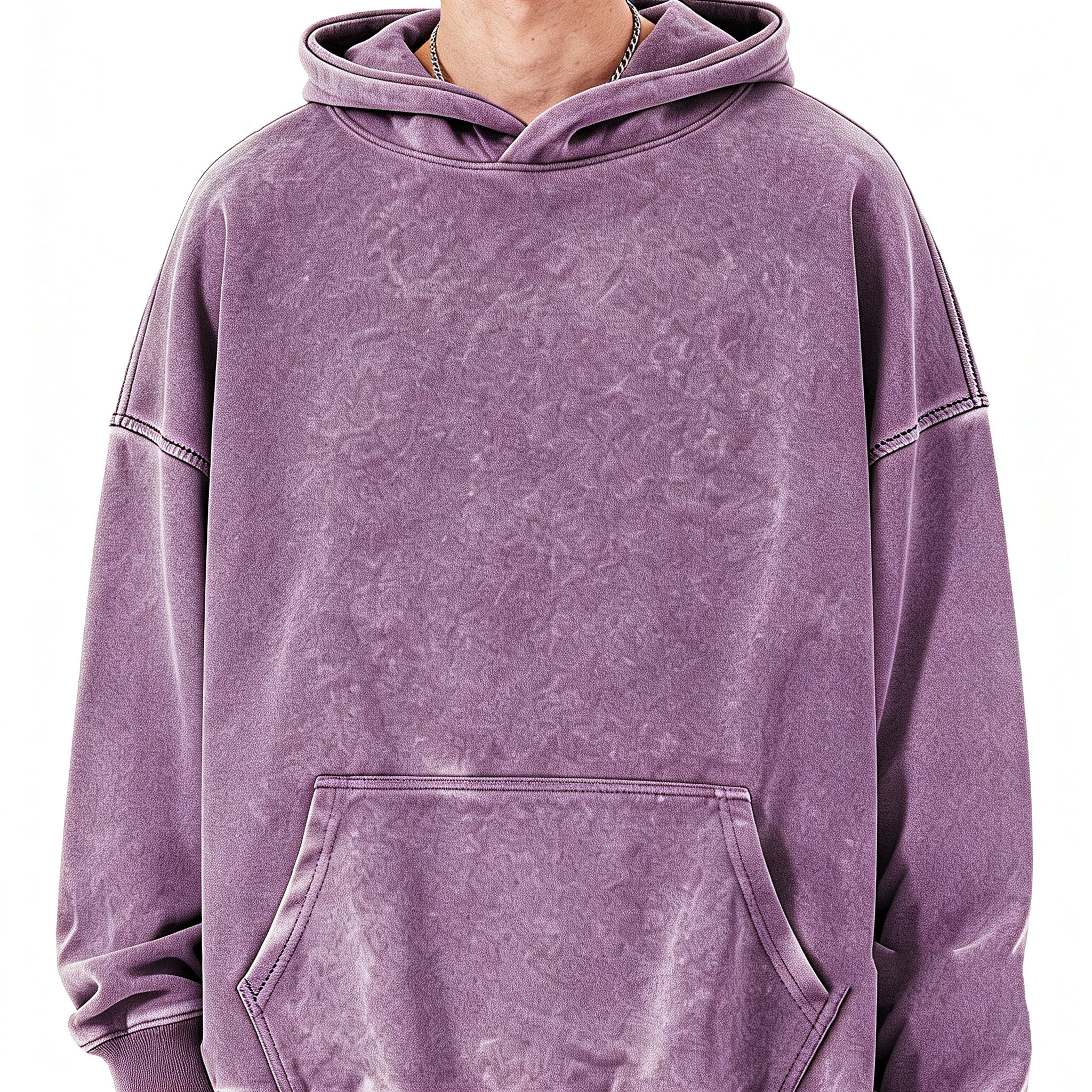 Gradient Stone Wash Hoodies Drop Shoulder French Terry Crewneck Sweatshirt Oversized For Men