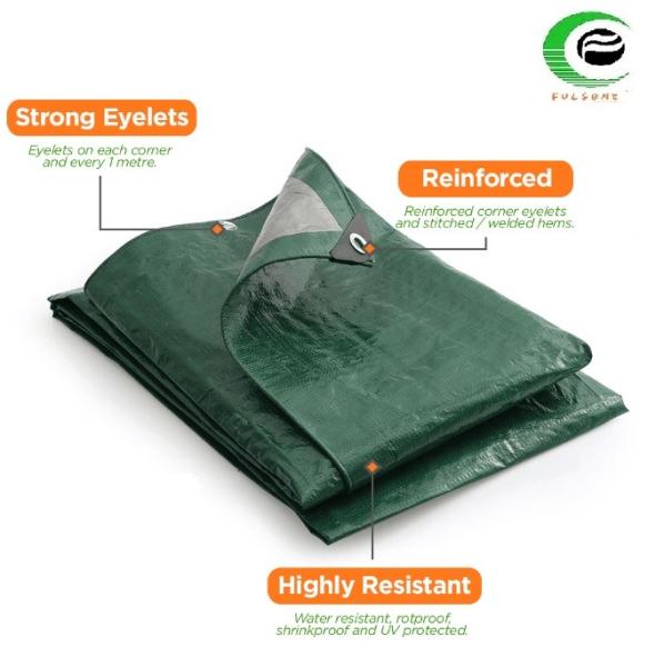 Outdoor Covering Tarpaulin Medium Duty Green / Silver 140gsm
