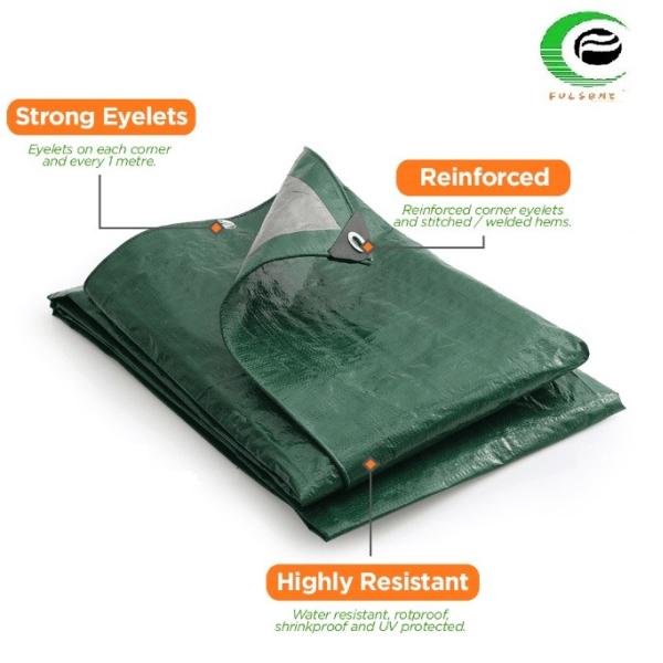 Outdoor Covering Tarpaulin Medium Duty Green / Silver 140gsm