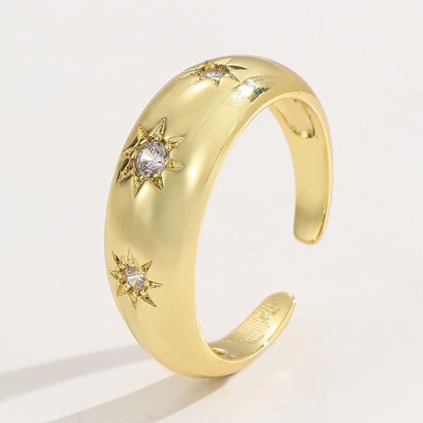 Clear Emerald CZ 14K Gold Plated Adjustable Dubai Gold Star Finger Rings Jewelry Designs for Women Gift