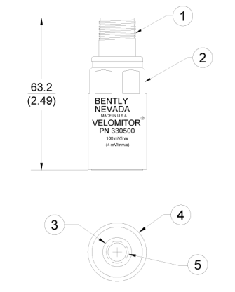 Bently Nevada 330500-02-04 Velomitor Piezo-velocity Sensor with 1270 mm/s Peak Velocity CSA