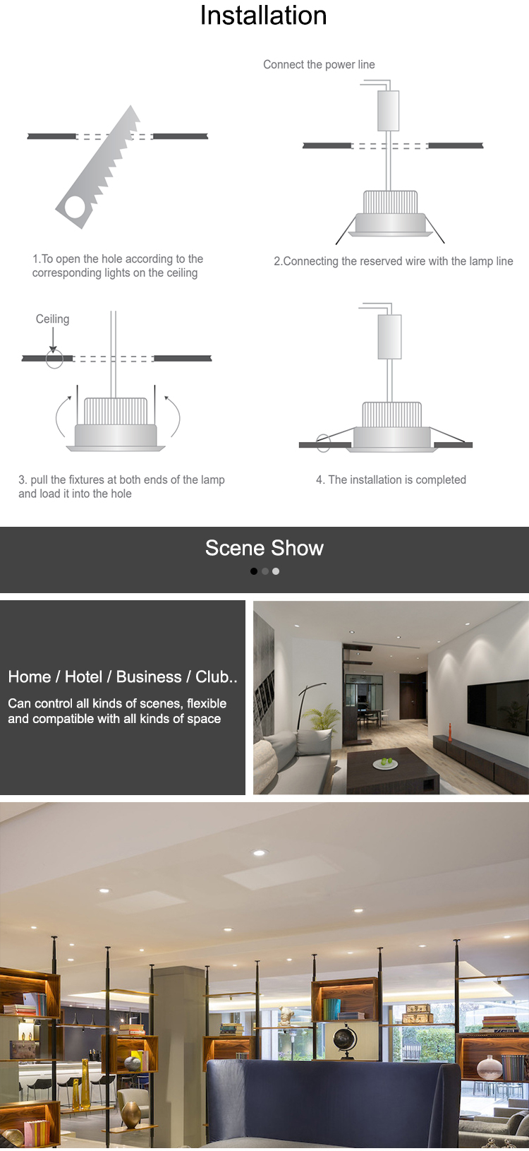 90 Degree Beam Angle LED Downlight with Die-Casting Aluminum and 5-Year Warranty Recessed LED Light