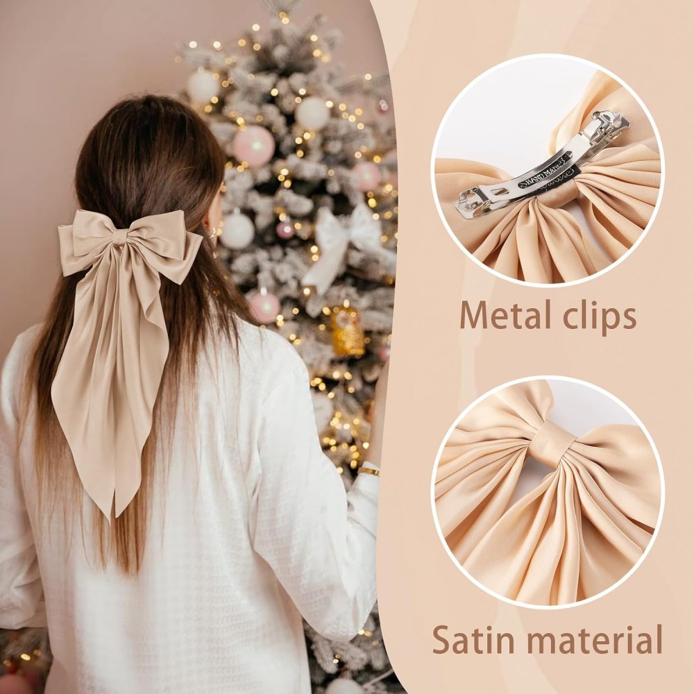 Elegant Oversized Long Tail Satin Vintage Ribbon Bow Hair Clip