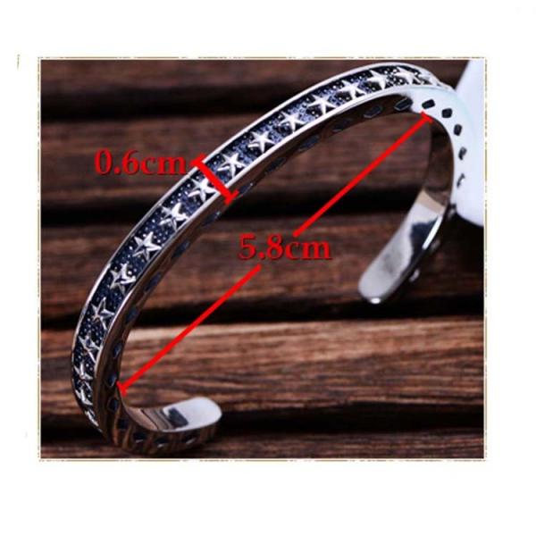 Vintage Black Rhodium Plated Thai 925 Sterling Silver Star Bangle Bracelet(XH057344W)