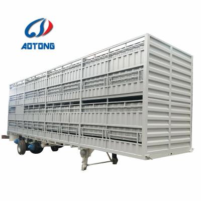 Aotong 3 Axle Fence Cargo Trailer with Automatic Lifting and Livestock Store House