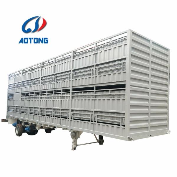 Aotong 3 Axle Fence Cargo Trailer with Automatic Lifting and Livestock Store House