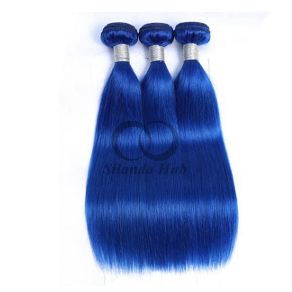 Blue Straight Remy Human Hair Bundles Sew In Weave Bundles Brazilian Bundle Deals