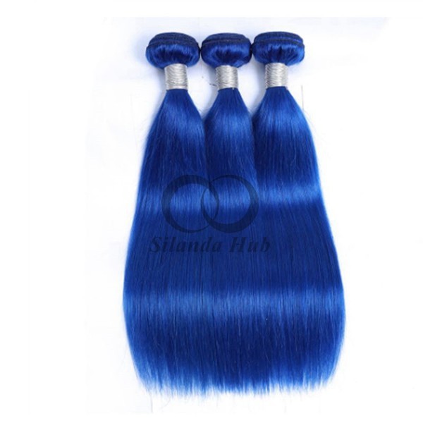 Blue Straight Remy Human Hair Bundles Sew In Weave Bundles Brazilian Bundle Deals
