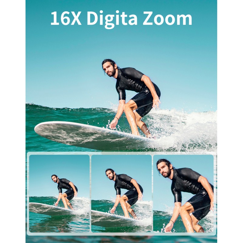 4K Underwater Camera 56MP UHD Video 16X Digital Zoom Anti Shake Auto Focus 2.7 Inch HD Screen for Snorkeling Diving and Swimming
