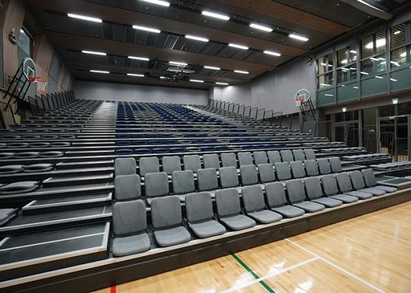 Sports Venues Spectator Retractable Audience Seating Wall Attached Unit With Aisle Steps