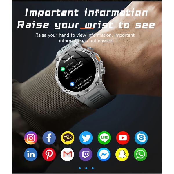 AK82 Smart Watch 1.85 BT Call Heart Rate Tracker Flashlight 800mAH 100+Sport Modes IP67 Waterproof Outdoor Sports
