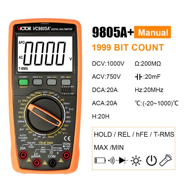 VICTOR VC9805A+1999(3 1/2) True RMS Digital Multimeter Tester Resistance Measurement AC DC 1000V 20A Voltmeter Ammeter