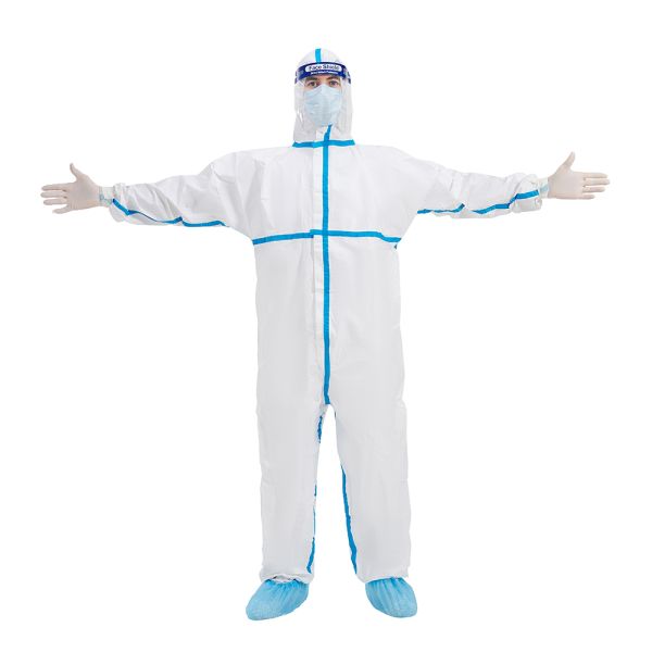 Type 4/5/6 Certified Protective Coverall with Breathable Microporous Film and Heat-Sealed Blue PE Tapes