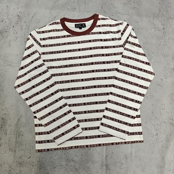 Custom Streetwear High Quality 100% Cotton DTG Printing Ringer Loose Oversized Crewneck Striped Long Sleeve T Shirt Men