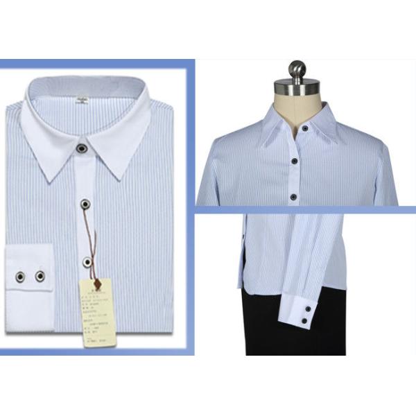 Modern Office Slim Long Sleeve Work Uniform Lady Blue White Striped Shirt