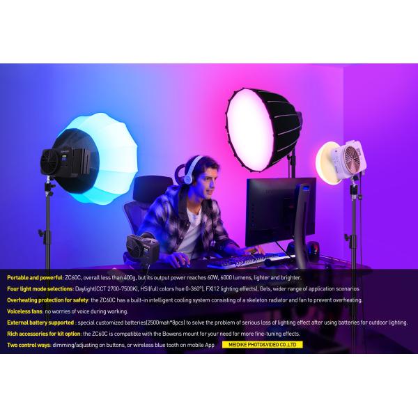 Полный цвет RGB Cob Video Led Fill Light 60w 7500k Роско Гель Мод Фото освещение с Softbox