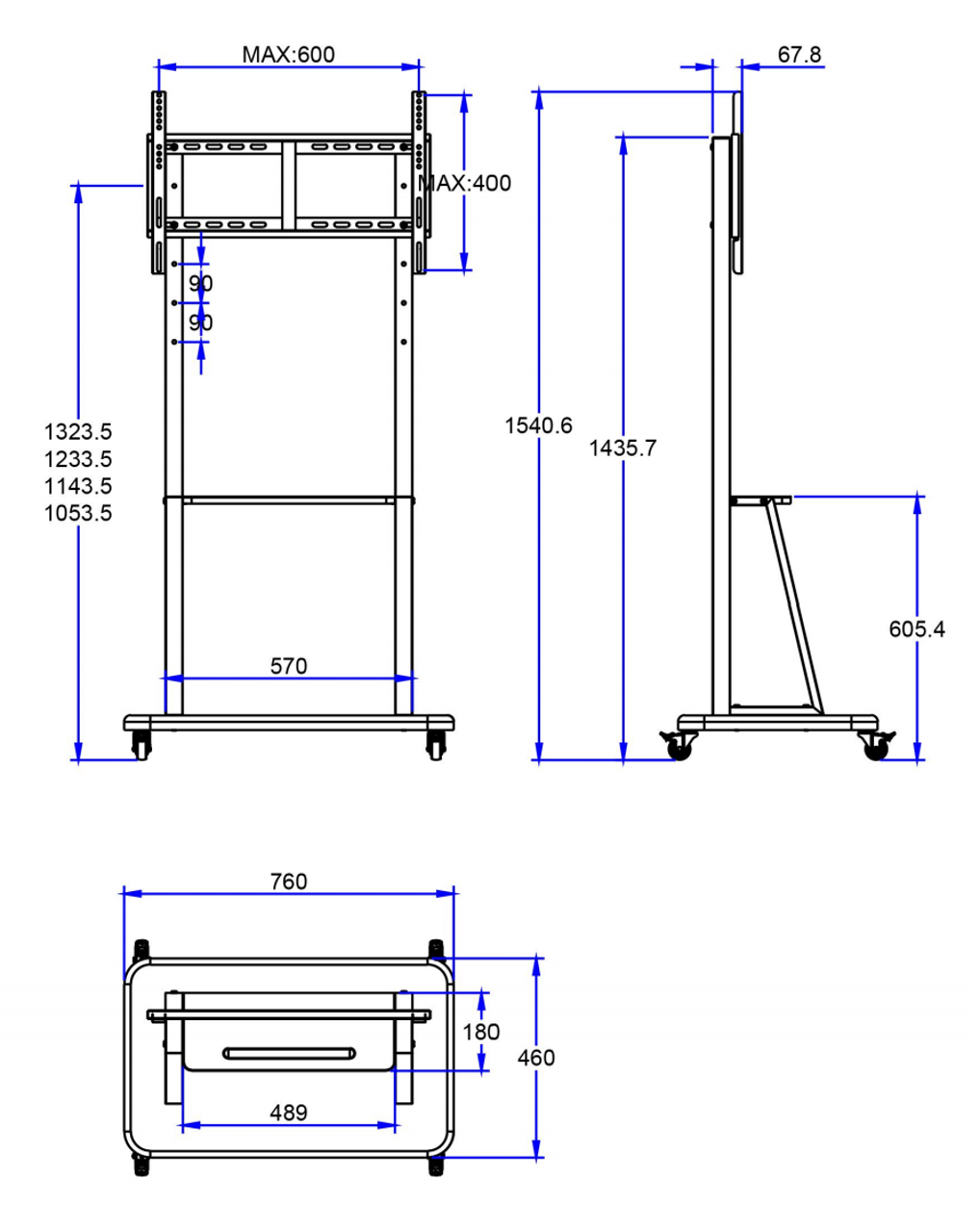Cheap 42 to 65 Inch Smart Home TV Monitor Mobile Stand 400x600 VESA For School Office