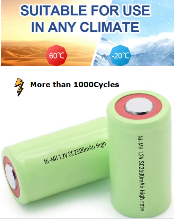SC2500mAh 1.2V Ni-MH Rechargeable Battery with 1000 Cycles Long Life and High Capacity