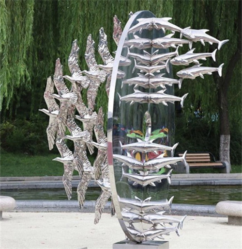 Metal Seagull Abstract Fish Sculpture Stainless Steel polished For Garden