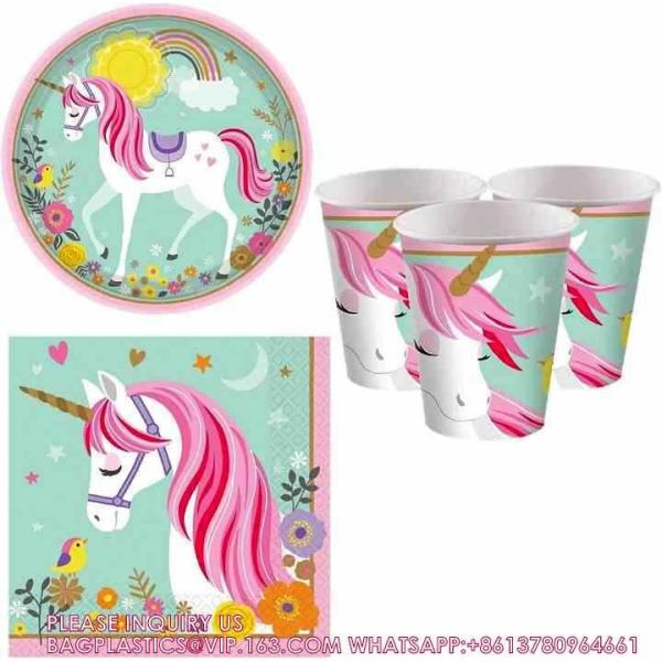 Unicorn Party Dinnerware Plates Cup Supplies Baby Shower Disposable Tableware Set Kids Birthday Party Paper