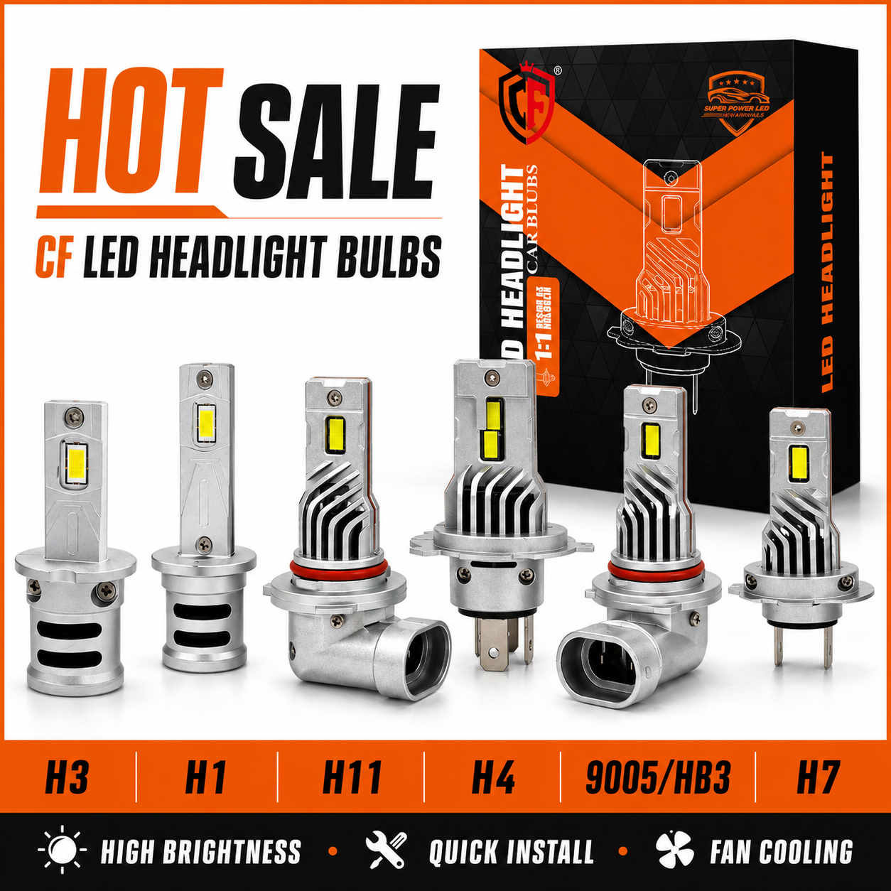 F35 Compact LED Headlight Bulb with 16800 Lumens Built-in Fan and Heat Sink IP68 Waterproof for Car Headlight Replacement