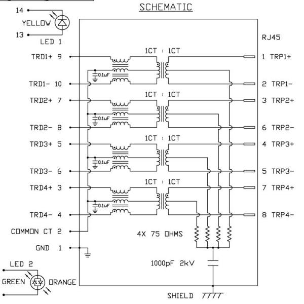 Разъем-розетка гигабита 10PIN RJ45 0875-1X1T-G4 1000 BASE-T через отверстие с приведенный