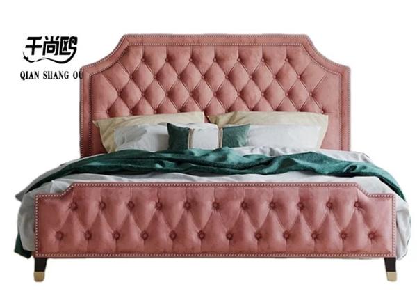 European Style King Size Upholstered Bed Frame Pull Buckle Design